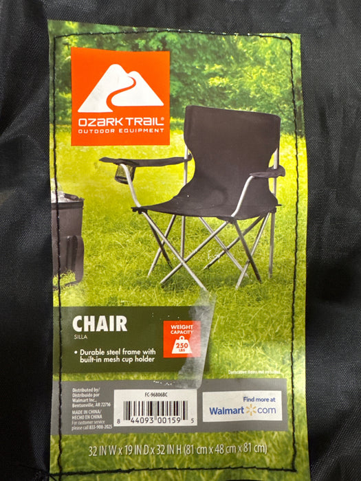ozark trail basic quad folding camp chair with cup holder, black - new