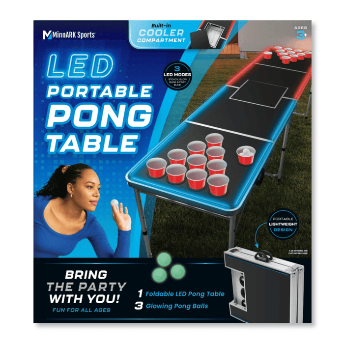 MinnARK Sports LED Portable Pong Table, Folding Party Game Set for Tailgating and Outdoors, 8-Foot Length - used_good