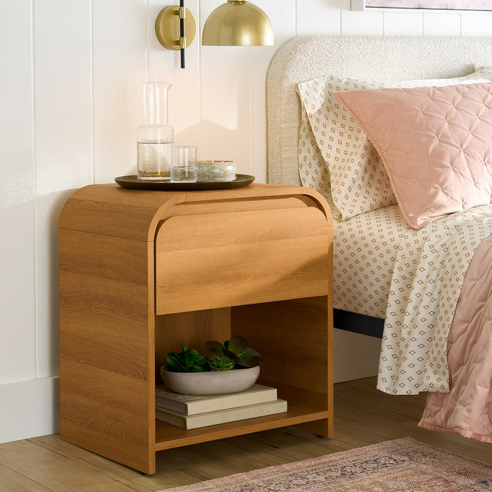 Better Homes & Gardens Juliet Nightstand with USB, Light Honey Finish - new