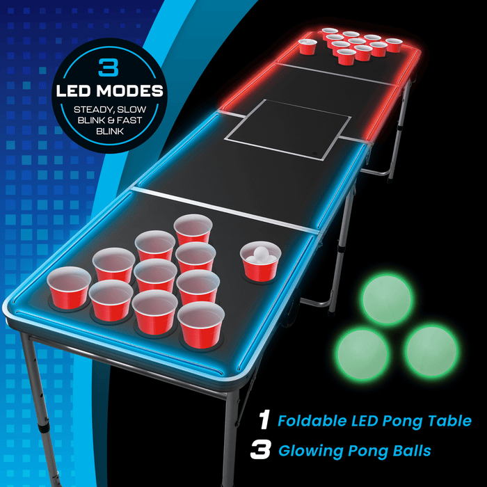 MinnARK Sports LED Portable Pong Table, Folding Party Game Set for Tailgating and Outdoors, 8-Foot Length - used_good