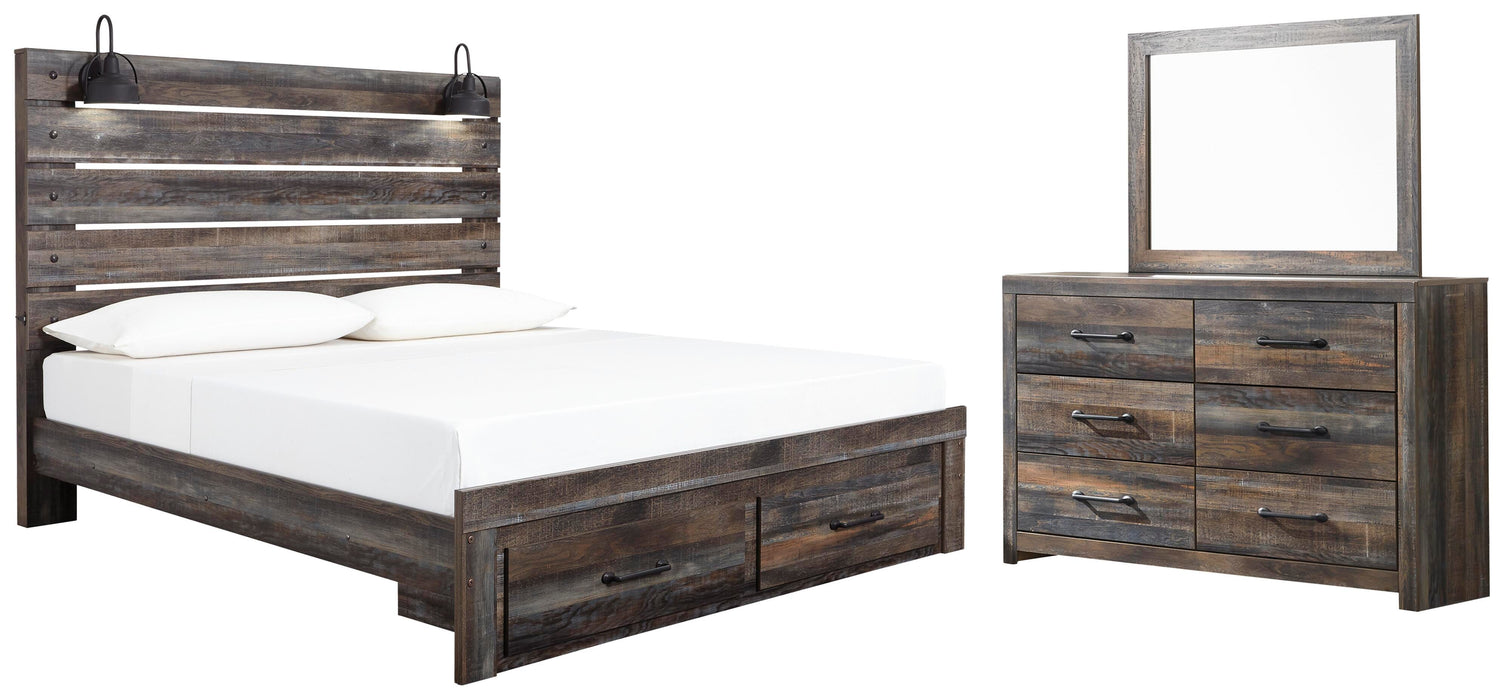 Drystan Multi Drystan King Panel Bed with Storage with Mirrored Dresser
