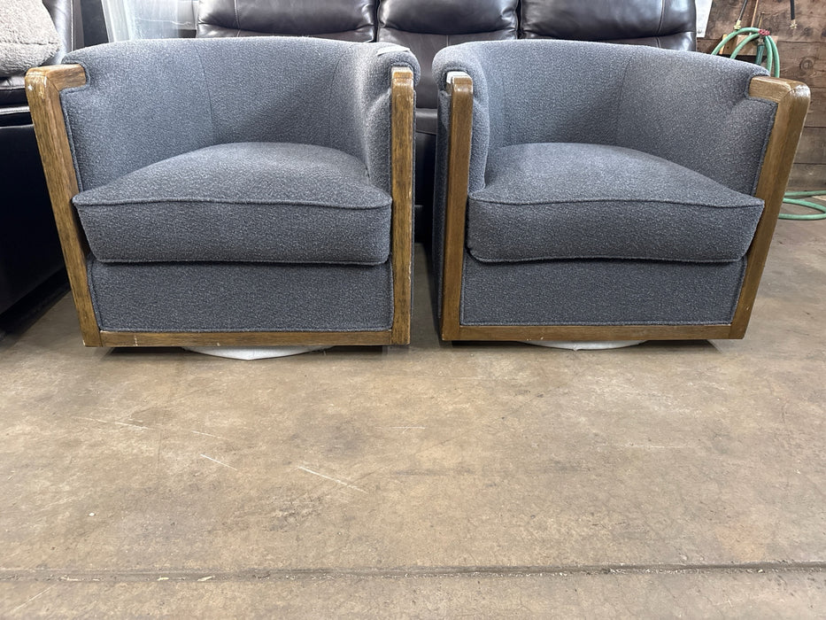 Thomasville Fabric Swivel Chair with Wood Trim - use_like_new