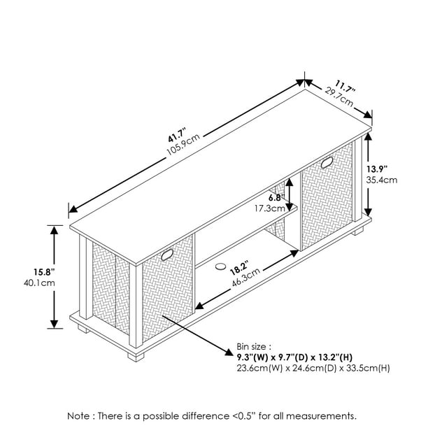 Furinno 13054 Econ Entertainment Center w/Storage Bins, French Oak Grey/Black/Black - open_box