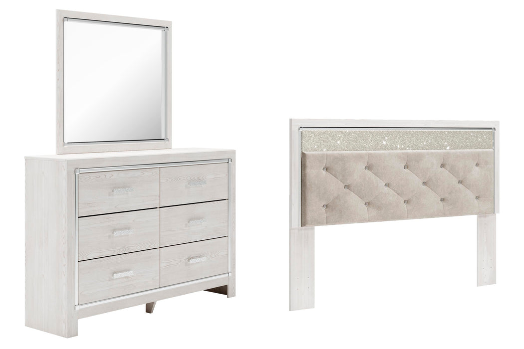 Altyra White Altyra King Panel Headboard Bed with Mirrored Dresser