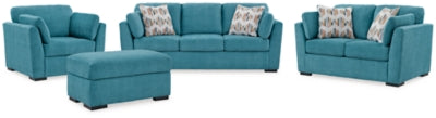 Keerwick Teal Keerwick Sofa, Loveseat, Chair and Ottoman
