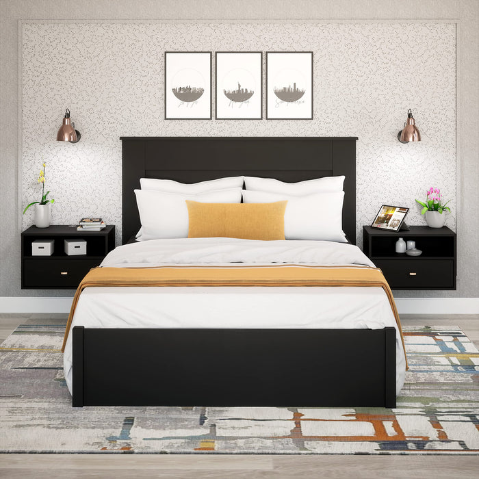 1 Piece Prepack Floating Shelf Side Table with Drawer and Brushed Brass Knobs, Modern Floating Nightstand 15" D x 22.5" W x 14.5" H, Black, BRBW-1402-2M - open_box