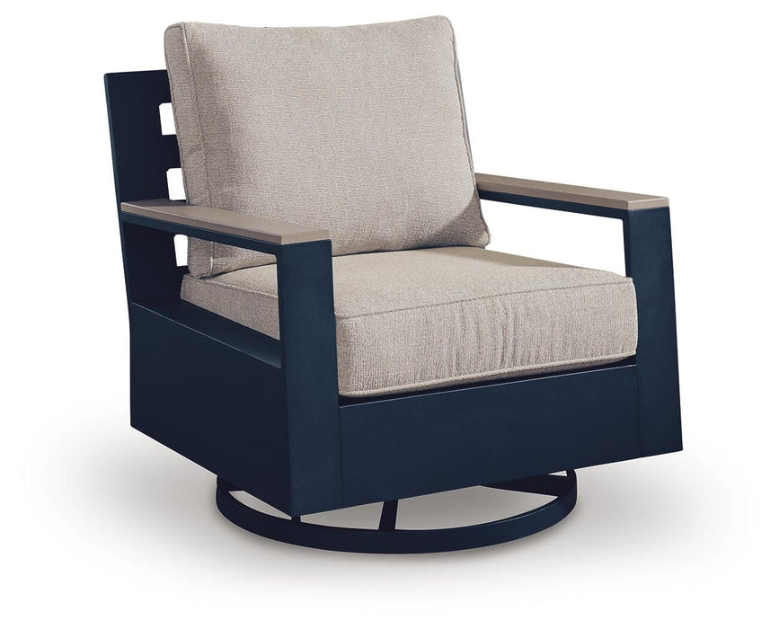 Mabry Shores Navy Blue/Driftwood Swivel Glider Chair w/Cushion