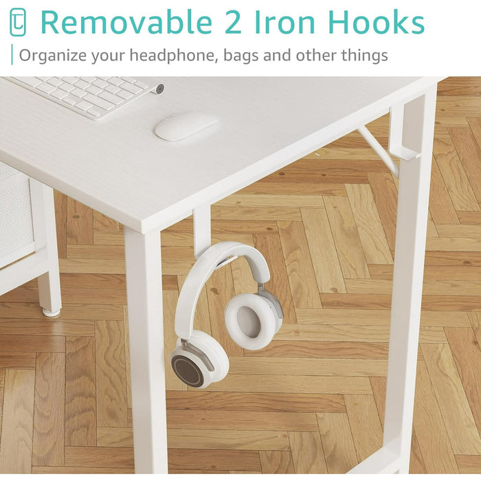 Lufeiya Small White Desk with Fabric Drawers, 40 Inch Kids Girls Teen Cute Study Desk for Bedroom Work, Computer Writing Table Desks with Drawer for Small Spaces Home Office - new