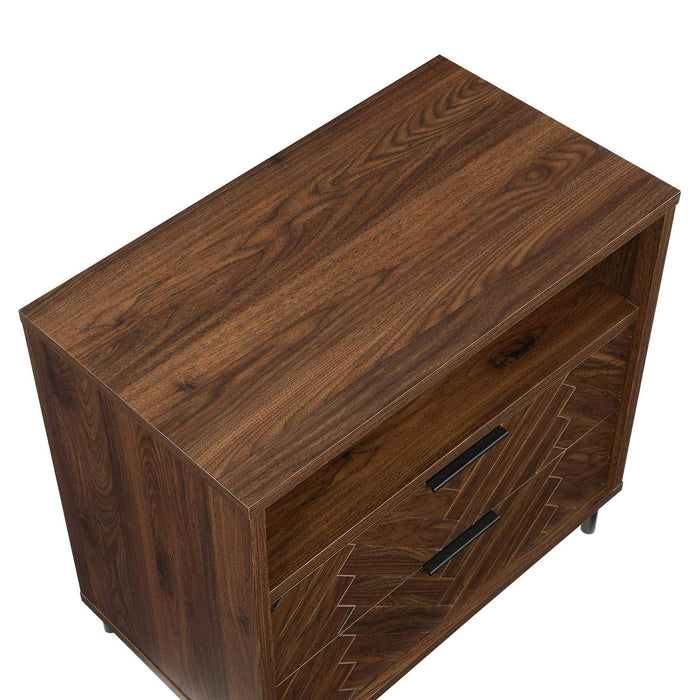 Better Homes & Gardens Wyatt Geo 2-Drawer Nightstand with USB, Walnut Finish - new