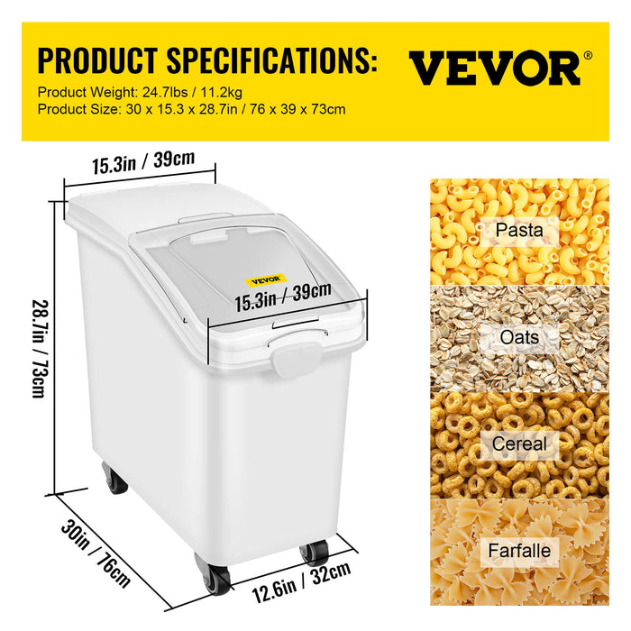 VEVOR 27 Gallon food storage containers 500 Cup Ingredient Bin with Scoop and Sliding Lid Commercial Food Container Ideal for rice storage, dog food container, flour, and sugar containers, White - open_box