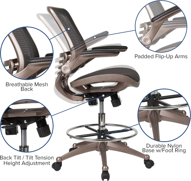 Flash Furniture Waylon Mid-Back Swivel Office Chair with Adjustable Foot Ring and Seat Height, Ergonomic Mesh Chair with Armrests, Black/Gold - open_box