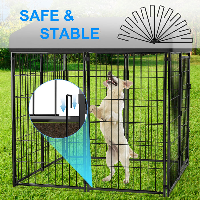 Anyask 4FT(D) x 4FT(W) x 4.5FT(H) Large Outdoor Heavy Duty Metal Dog Kennel Playpen with Sun/Rain Roof Top for Cat Duck Chicken - new