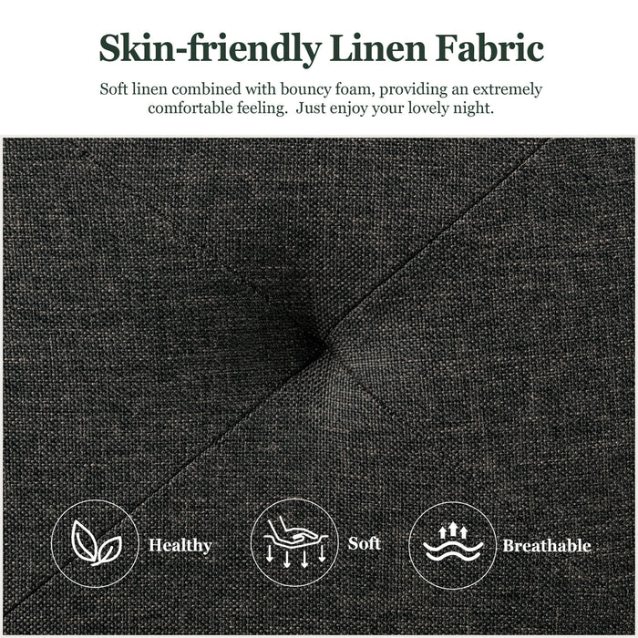 Amolife Twin Size Metal Bed Frame with Upholstered Headboard, Dark Gray - new