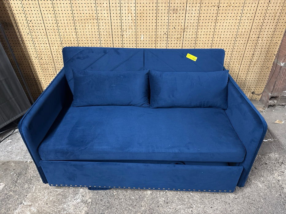 DEALTOPS Pull Out Sofa Bed, Convertible Loveseat Sleeper Sofa with USB Ports and Side Pockets, Blue - open_box