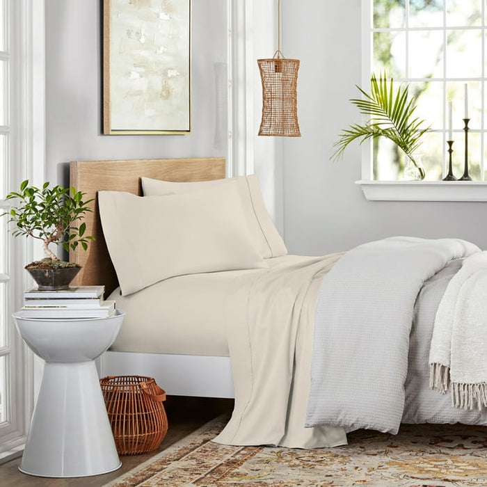 Purity Home Queen Bed Sheet Set - 100% Cotton Percale, 400 Thread Count - Cool, Crisp, Breathable & Durable 4-Piece - Ivory - new