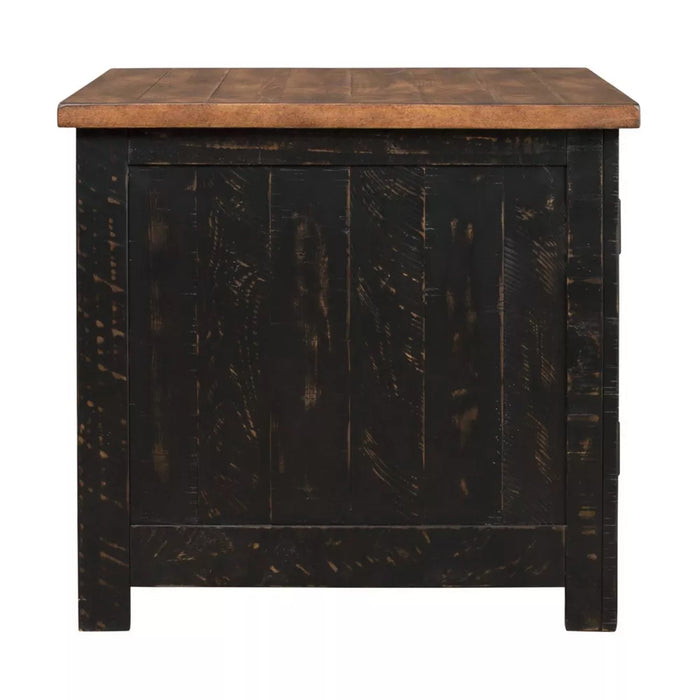 Valebeck Rectangular End Table Black/Brown - Signature Design by Ashley: Rustic Farmhouse Style with Storage - new
