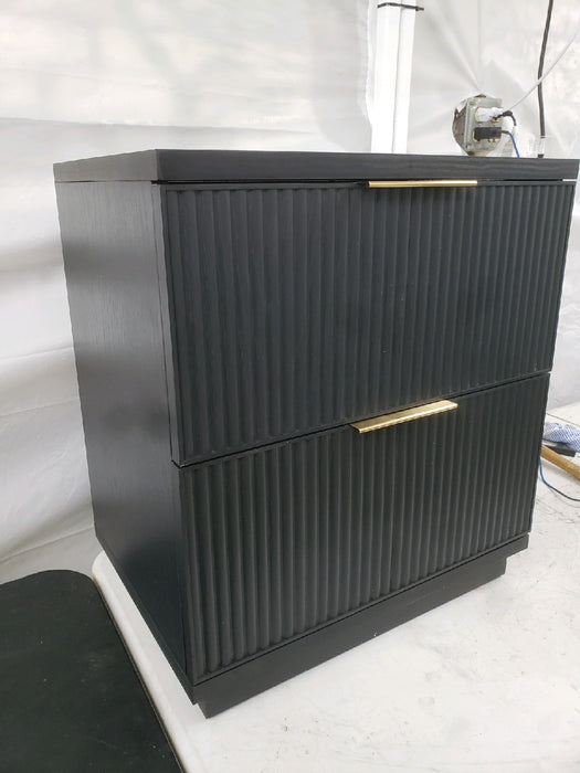 Better Homes & Gardens Lillian Fluted 2-Drawer Nightstand with USB, Black Wood Finish - new