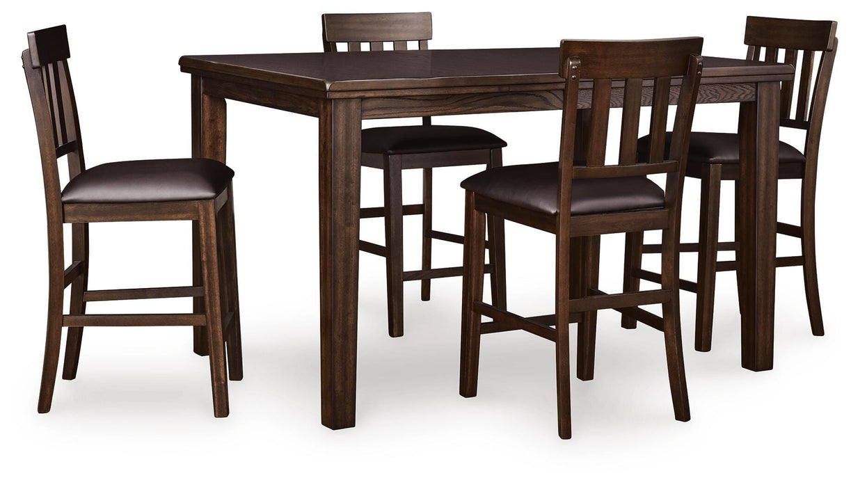 Haddigan Dark Brown Haddigan Counter Height Dining Table and 4 Barstools