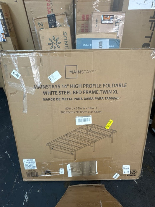 Mainstays Twin XL 14 High Profile Foldable Steel Platform Bed Frame with Storage Space Under Frame, - new