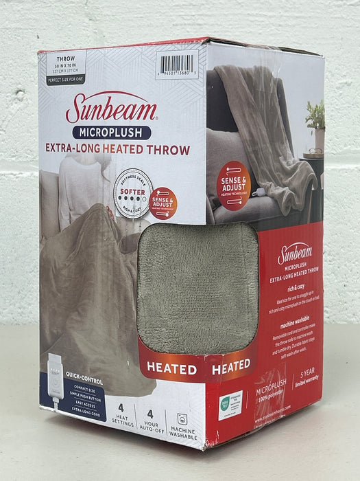 Sunbeam Electric Heated Throw Blanket Oversize Washed Stone Microplush 4 Heat Settings 50x 70 - new