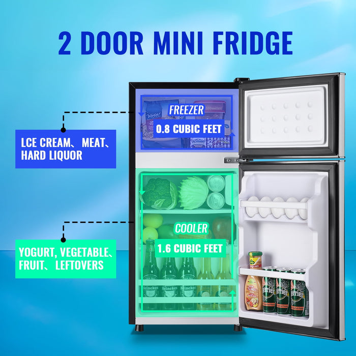 Tacool 2.4 Cu.ft Mini Fridge with Freezer, Apartment Size Refrigerator, Silver, New - open_box