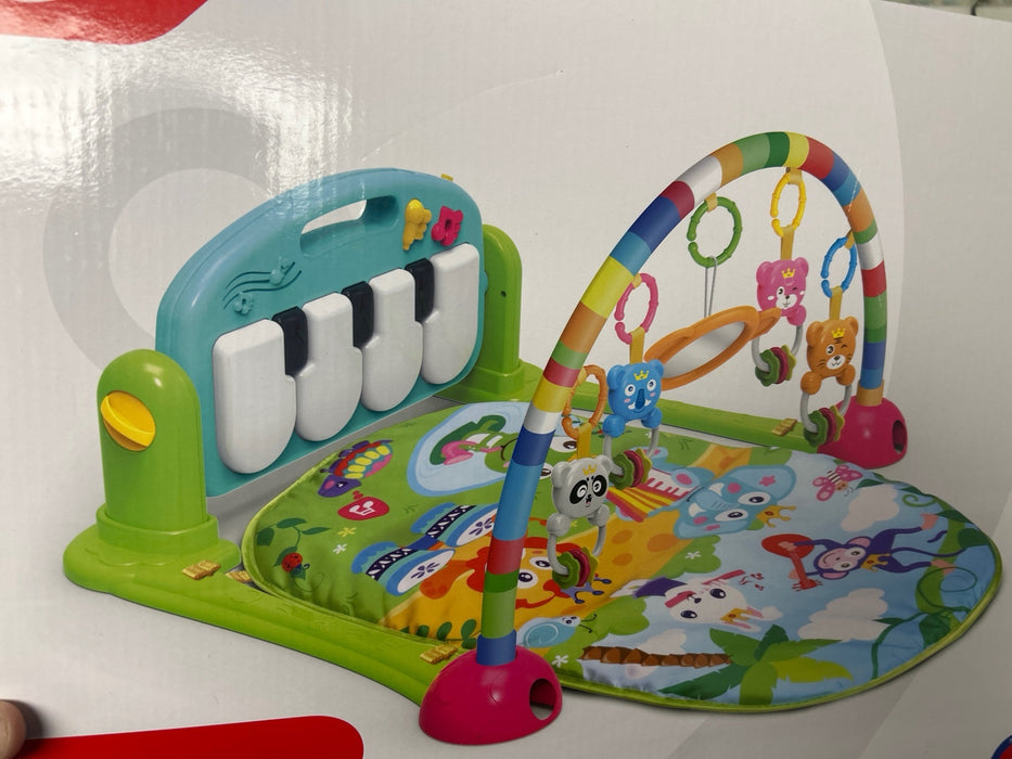 AOKESI Musical Baby Gyms Play Mats, Funny Play Piano Tummy Time Baby Activity Gym Mat with 5 Infant Learning Sensory Baby Toys, Music and Lights, Baby Play Mat for Infant 0 to 12 Months+, Green - new