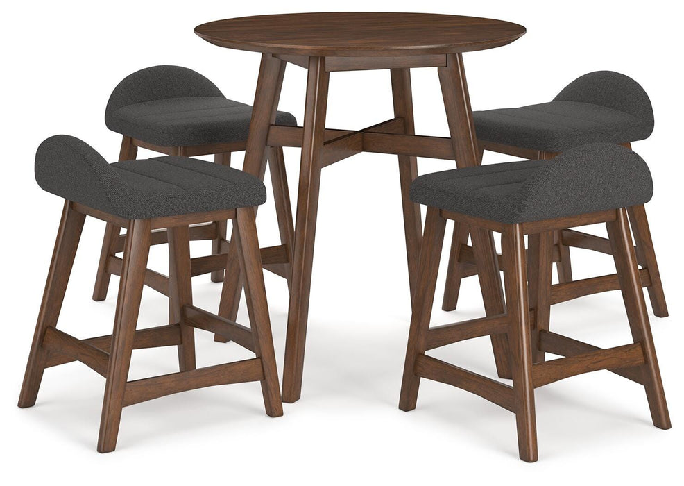 Lyncott Charcoal/Brown Lyncott Counter Height Dining Table and 4 Barstools