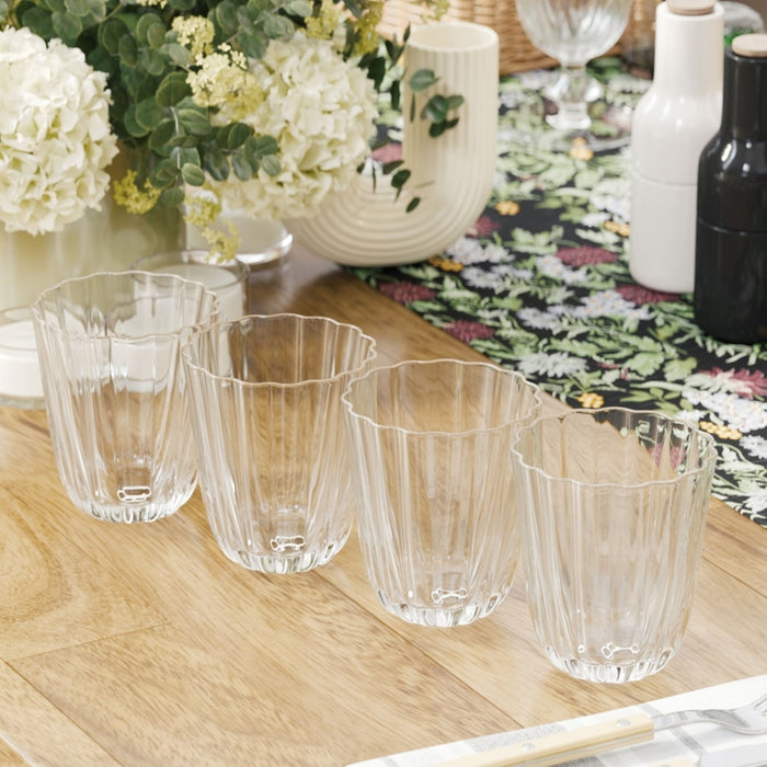 Beautiful Scallop Water Glasses Set of 4 Clear Glass by Drew Barrymore - new