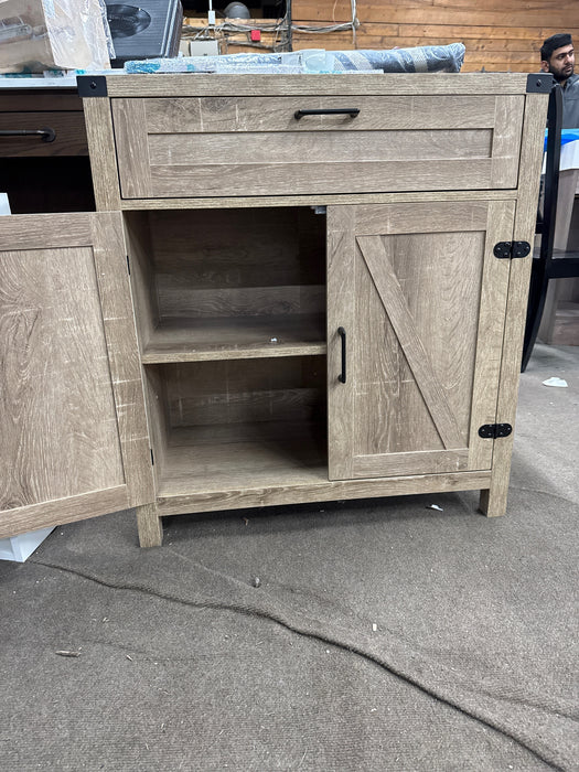 Farmhouse Storage Cabinet with Drawer and Adjustable Shelf, Oak Rustic Kitchen Accent Cabinet - open_box