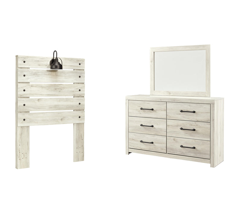 Cambeck Whitewash Cambeck Twin Panel Headboard Bed with Mirrored Dresser
