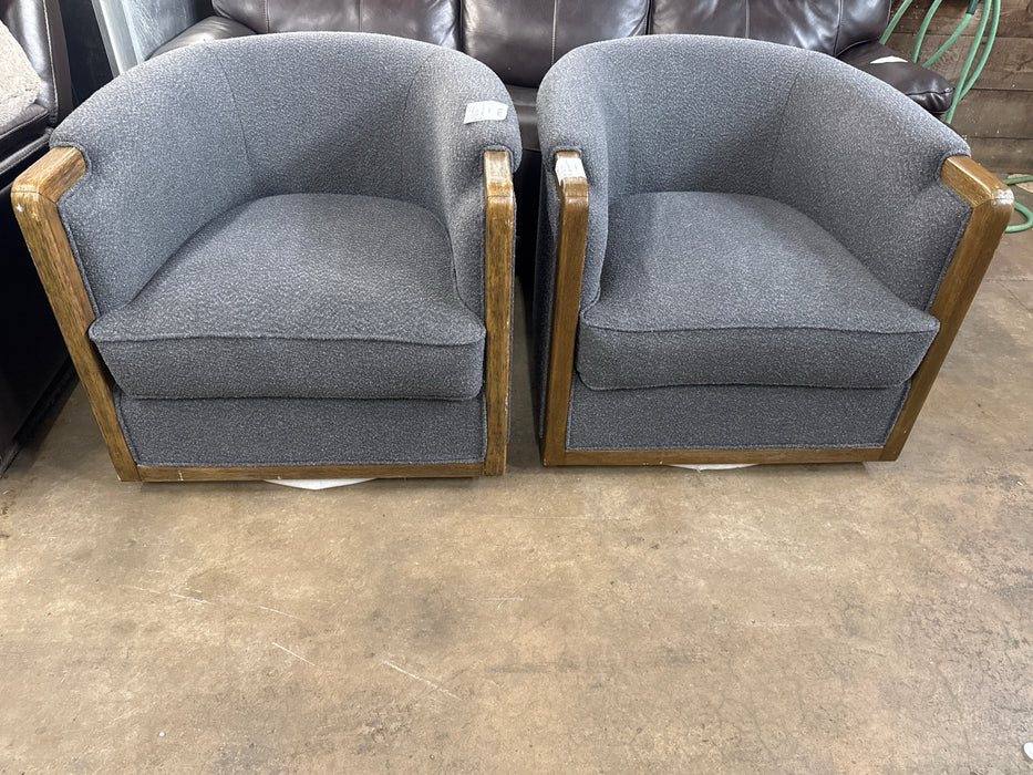 Thomasville Fabric Swivel Chair with Wood Trim - use_like_new