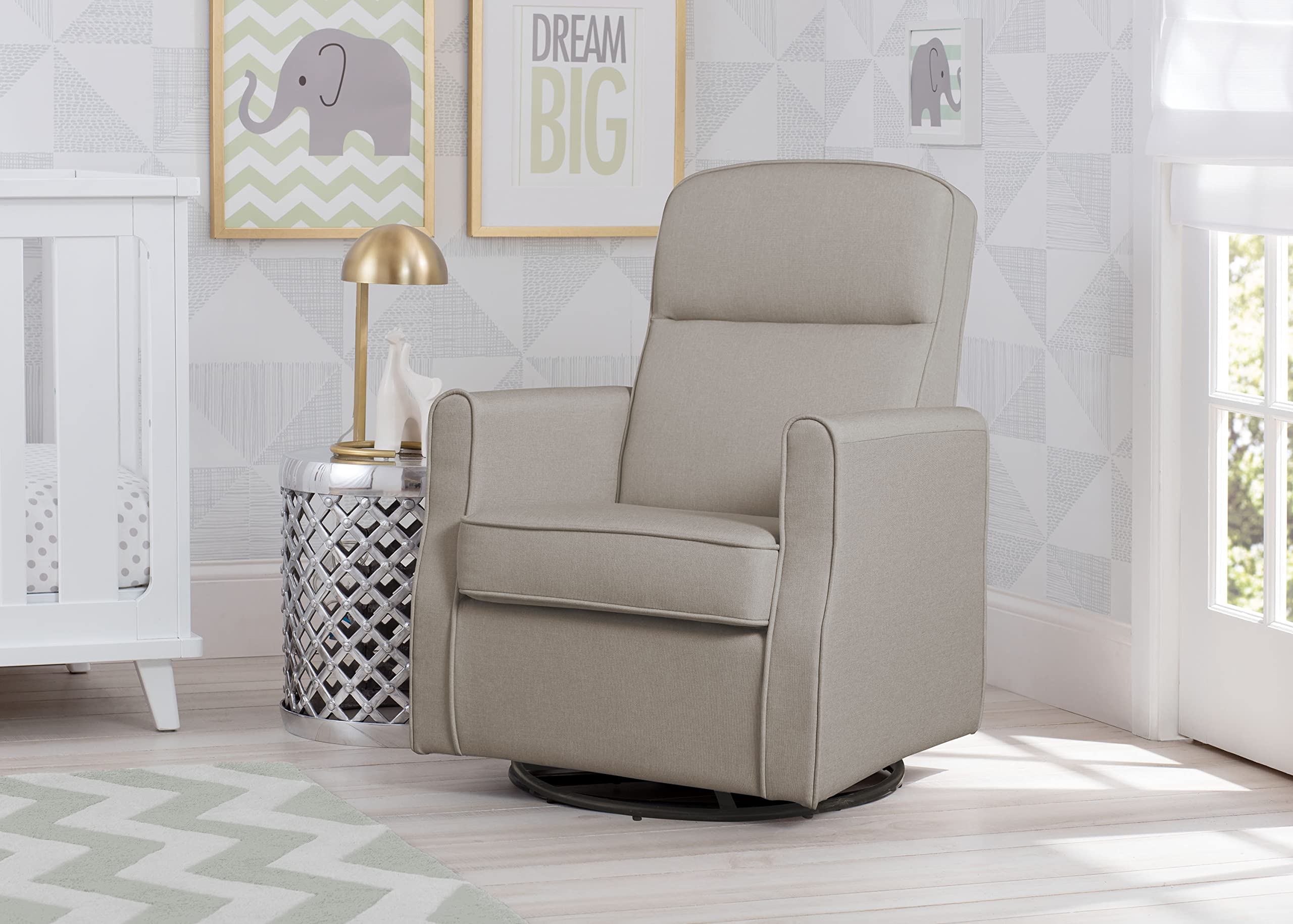 Delta Children Blair Slim Nursery Glider Swivel Rocker Chair, Taupe - new