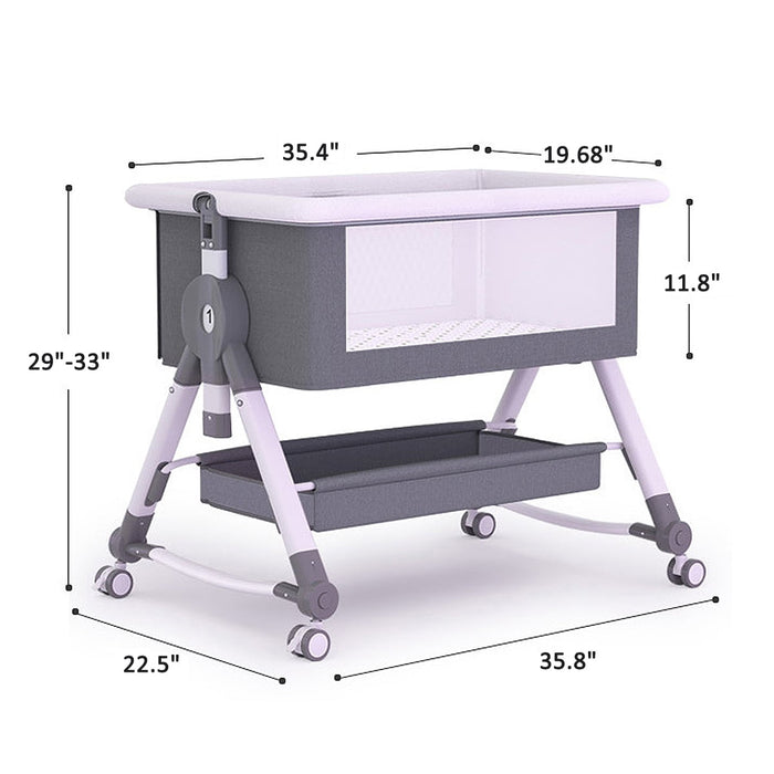 XunKA 4 in 1 Infant Baby Bassinet with Mosquito Net and Storage Rack,Adjustable Height,Gray. - new