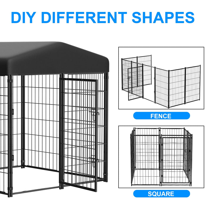 Anyask 4FT(D) x 4FT(W) x 4.5FT(H) Large Outdoor Heavy Duty Metal Dog Kennel Playpen with Sun/Rain Roof Top for Cat Duck Chicken - new
