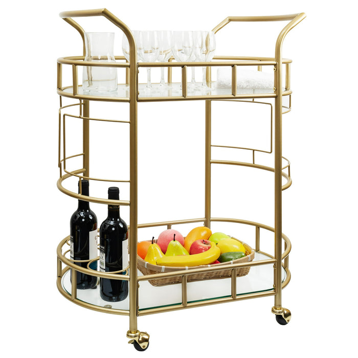 Better Homes & Gardens Fitzgerald Bar Cart with Matte Gold Metal Finish, 2-Tiers - open_box
