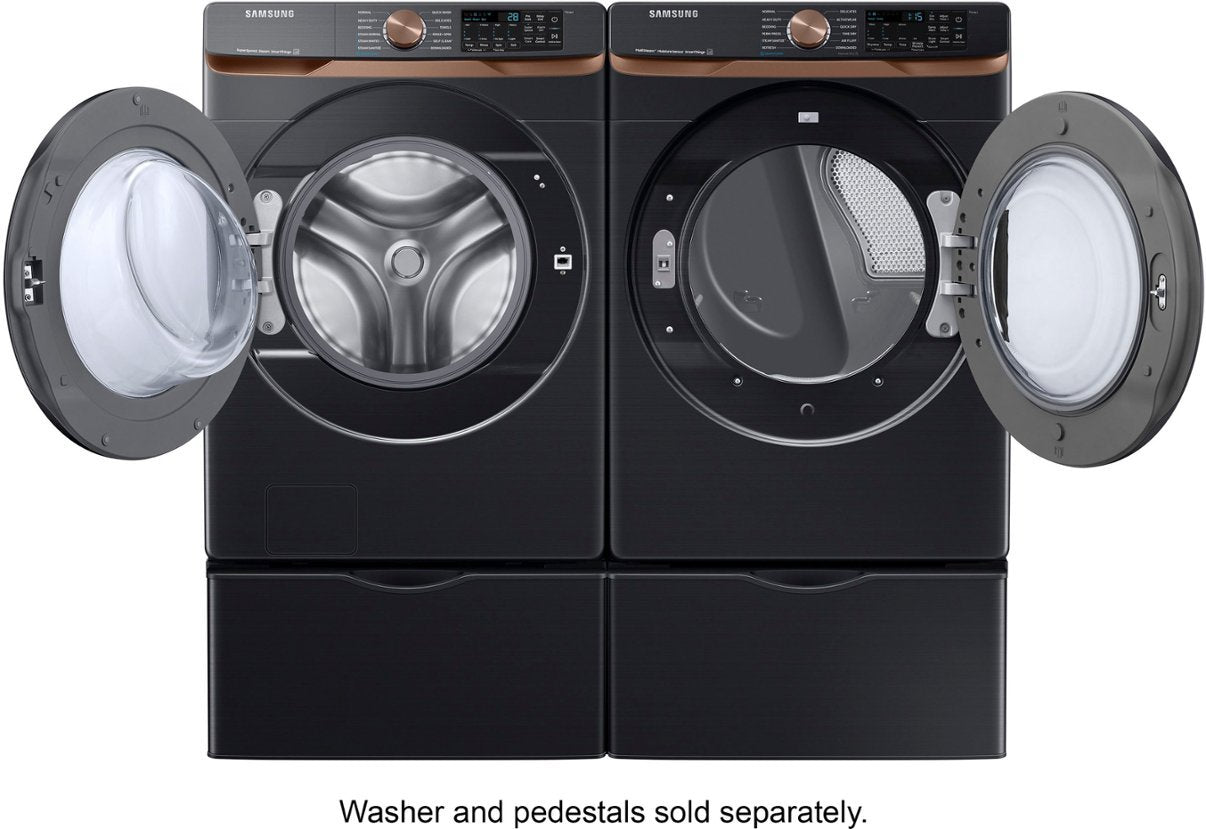 Samsung - 7.5 Cu. Ft. Stackable Smart Electric Dryer with Steam and Sensor Dry - Brushed Black - display_model