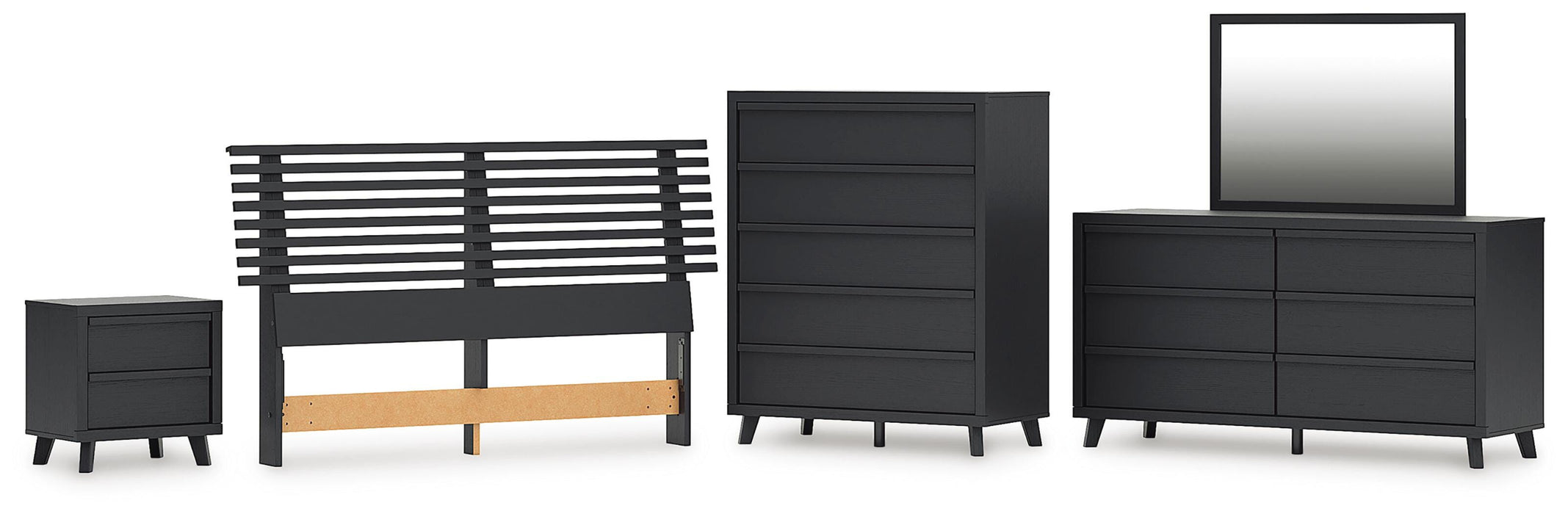 Danziar Black Danziar Queen Slat Headboard, Dresser, Mirror, Chest and Nightstand