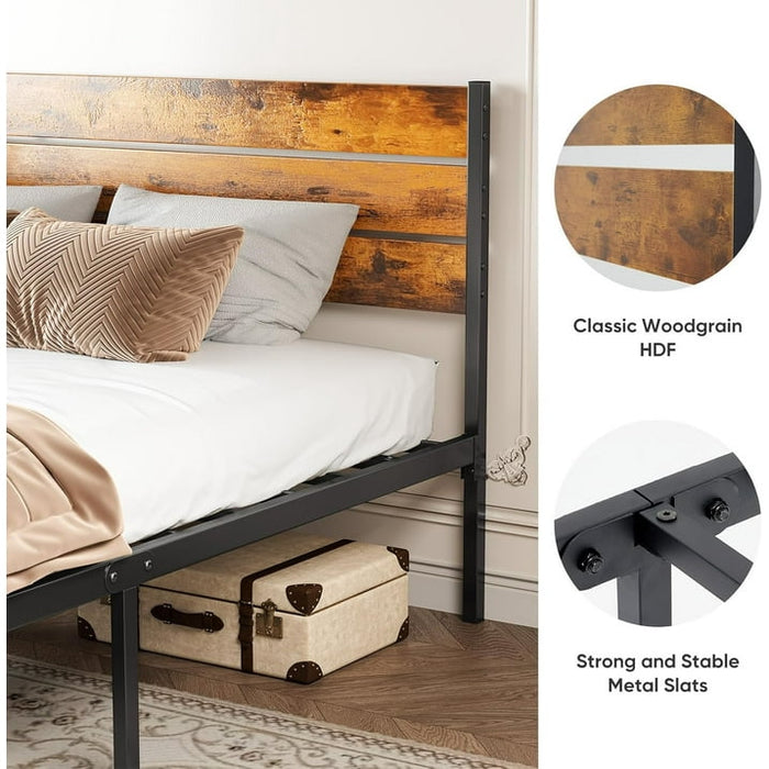 BEDDLE Twin Size Bed Frame with Headboard, 800LBS Mattress Foundation with All Sturdy Metal Support, Under Bed Storage, No Box Spring Needed, Easy Assembly, Rust Brown - new