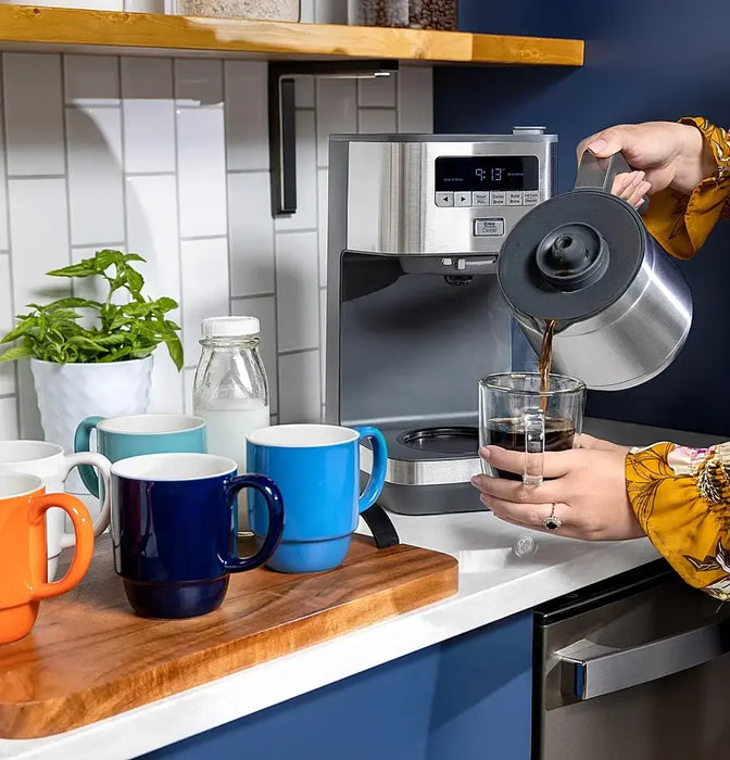 GE - 10 Cup Programmable Coffee Maker with Single Serve and Thermal Carafe - Stainless Steel - open_box