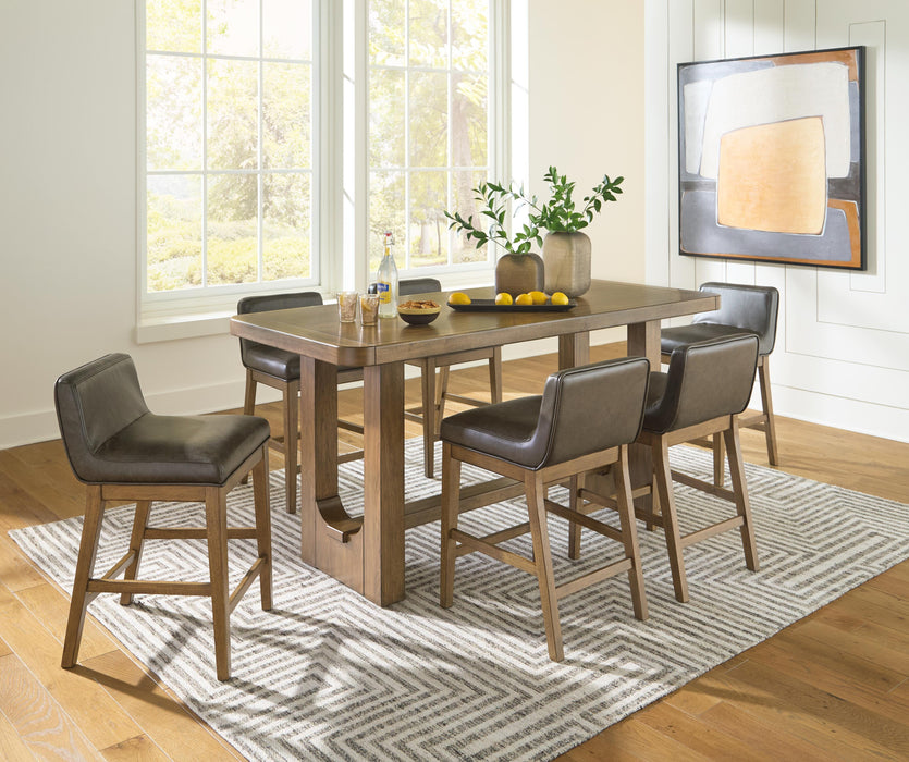 Cabalynn Light Brown Cabalynn Counter Height Dining Table and 6 Barstools