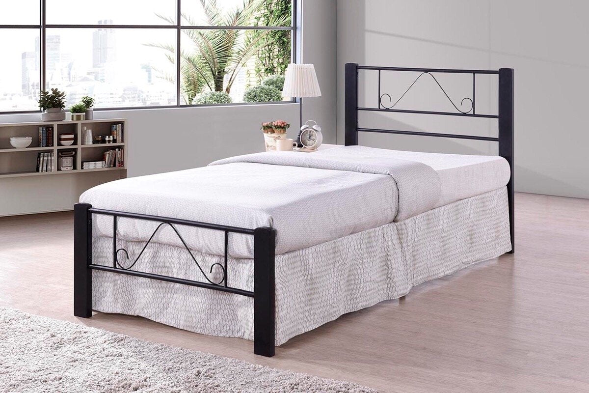 Black Metal Platform Bed Frame Twin Size, Headboards and Footboard with Solid Wood Legs and Full Slats - Need Mattress only, No Box Spring , Beard Design - open_box