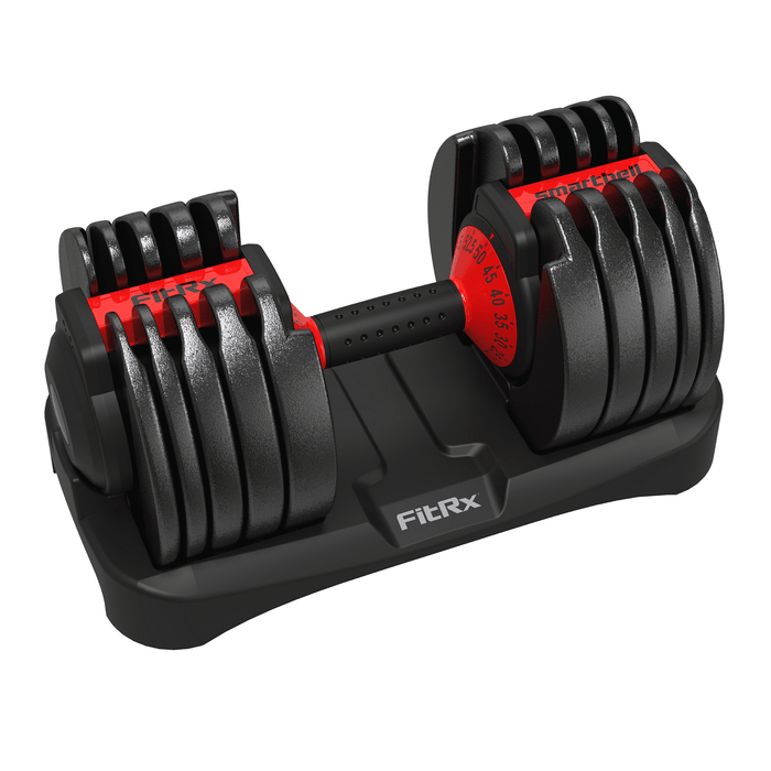 FitRx Adjustable Dumbbells, 52.5lb SmartBell Dumbbell Set with Quick-Select Weights for Home Gym - new