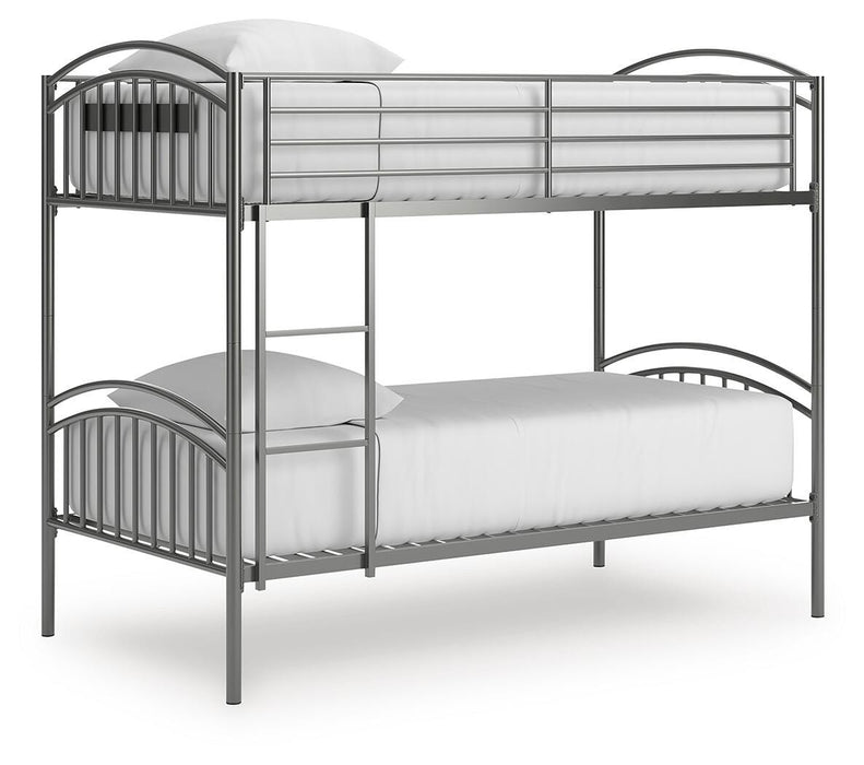Hilletran Gray Twin/Twin Bunk Bed w/Ladder