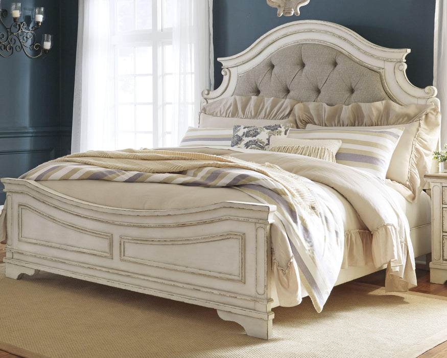 Realyn Chipped White Realyn California King Upholstered Panel Bed