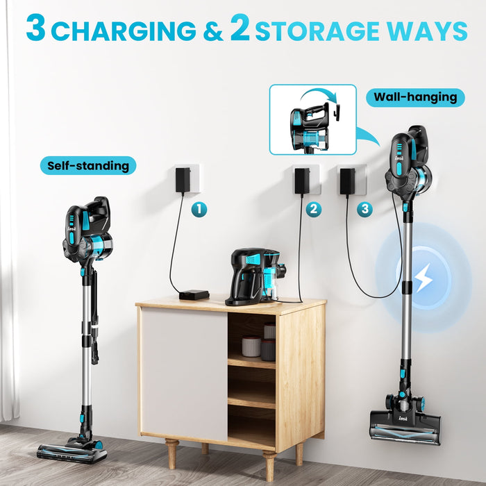 inse cordless vacuum cleaners, 6-in-1 lightweight stick vacuum for hardwood floor carpet pet hair, v -