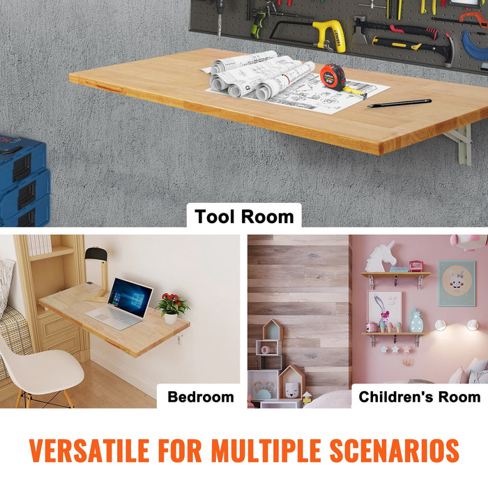 KFFKFF Wall-Attachable Collapsible Table, Dimensions 47.24" x 19.69", Wall-Hanging Drop Leaf Design, Wood Crafted Desk with Metal Support, Foldable Workstation for Compact Areas - open_box