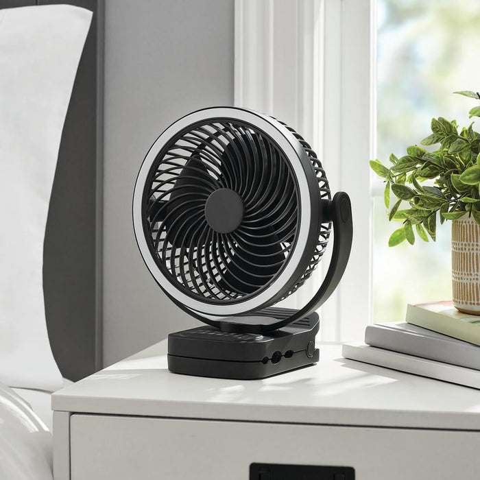 Mainstay 7 "Rechargeable USB Clip and Table Fan with LED Black - new
