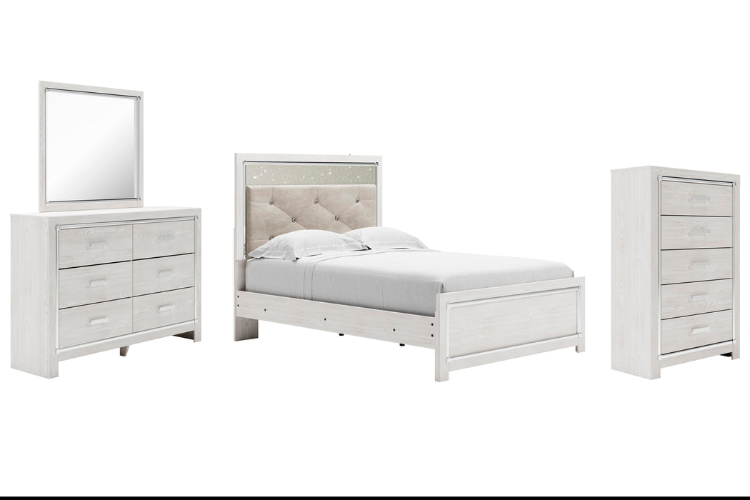Altyra White Altyra Full Panel Bed with Mirrored Dresser and Chest