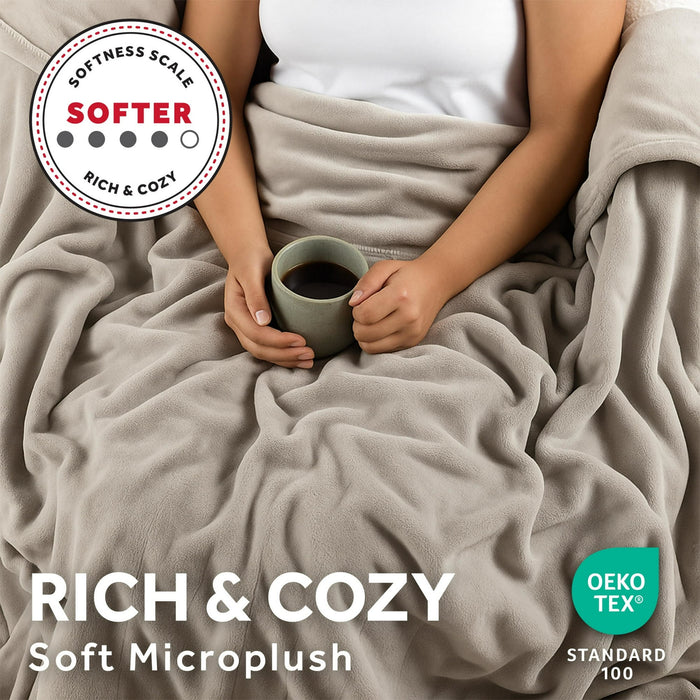 Sunbeam Electric Heated Throw Blanket Oversize Washed Stone Microplush 4 Heat Settings 50x 70 - new
