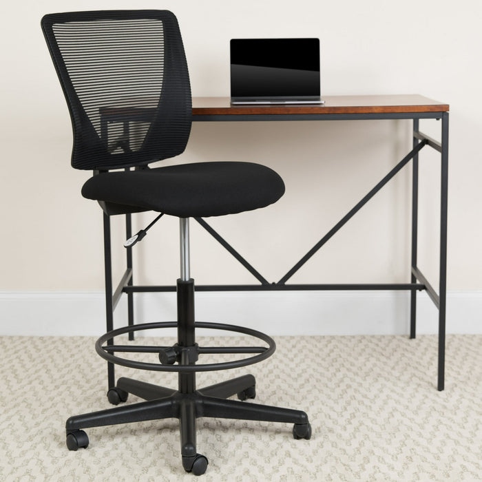 Flash Furniture Harper Ergonomic Mid-Back Mesh Drafting Chair with Black Fabric Seat and Adjustable Foot Ring - new